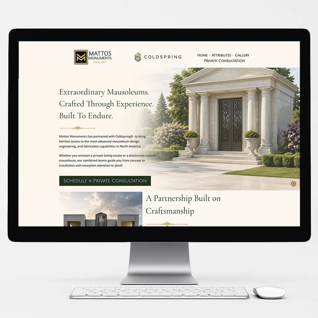 photo of a desktop computer with a great looking Cemetery website in the browser